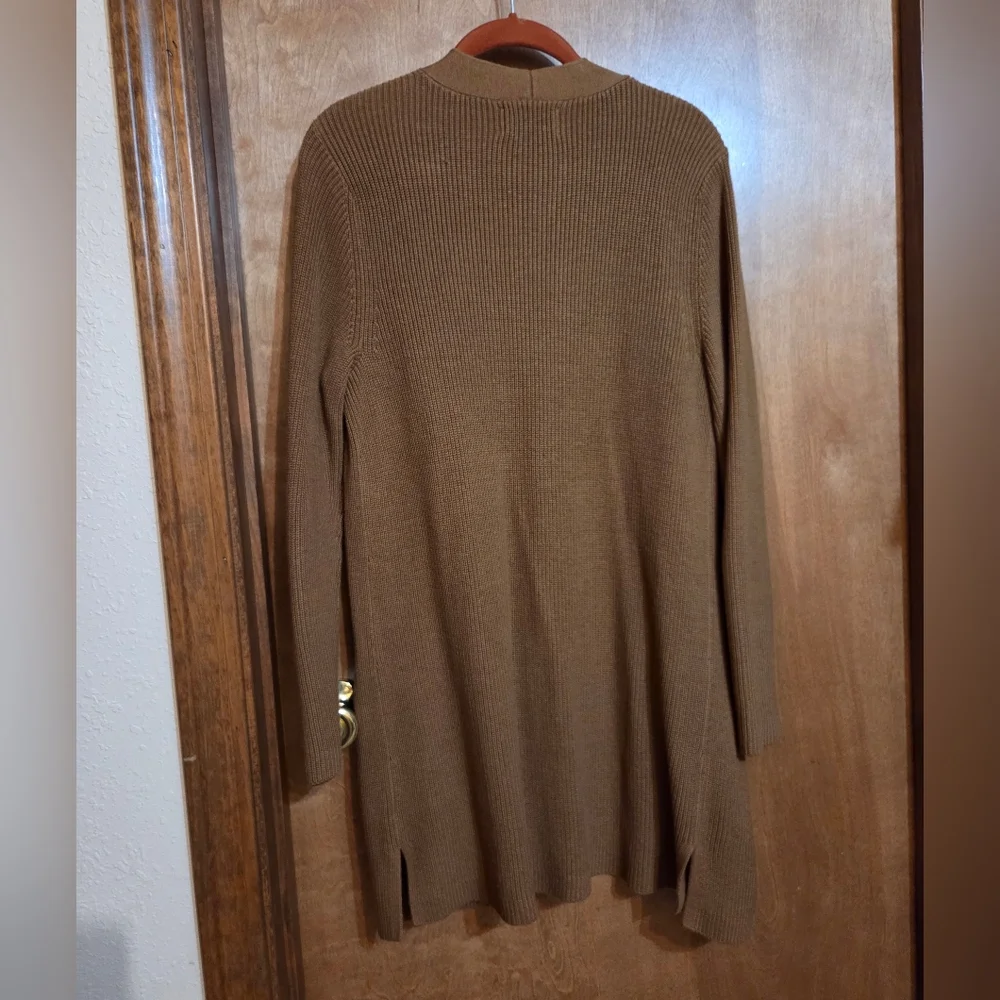 Brown Ribbed Open Front Sweater - Picture 2 of 4